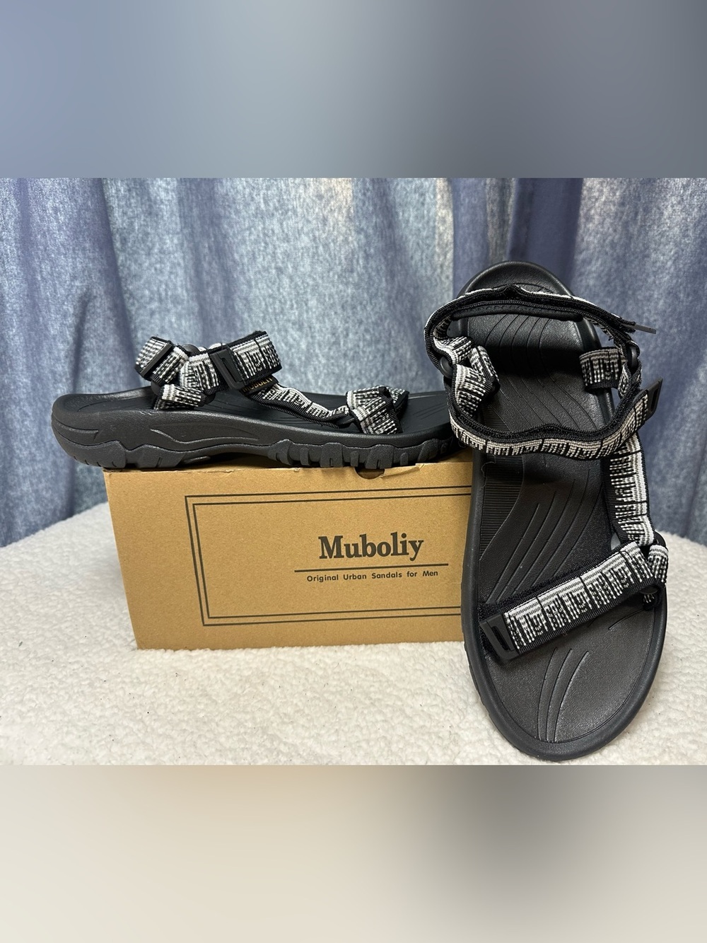 Men's Black Textured Strap Outdoor Sandals Hiking Water Arch Support size 10
